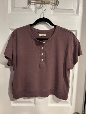 Madewell Mauve Short-Sleeve Henley Crop Top